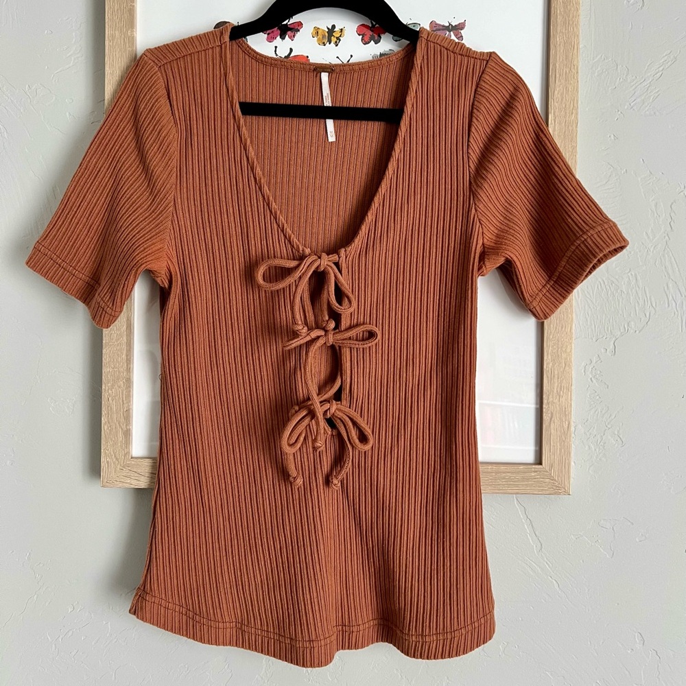 Free People Ribbed Tie Shirt